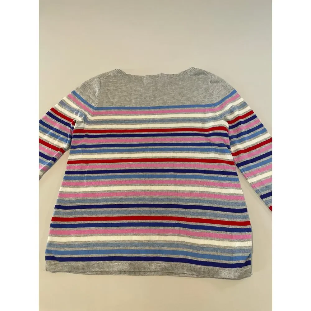 Talbots Multicolor Stripe Sweater Heather Gray Side Button Trim Lightweight